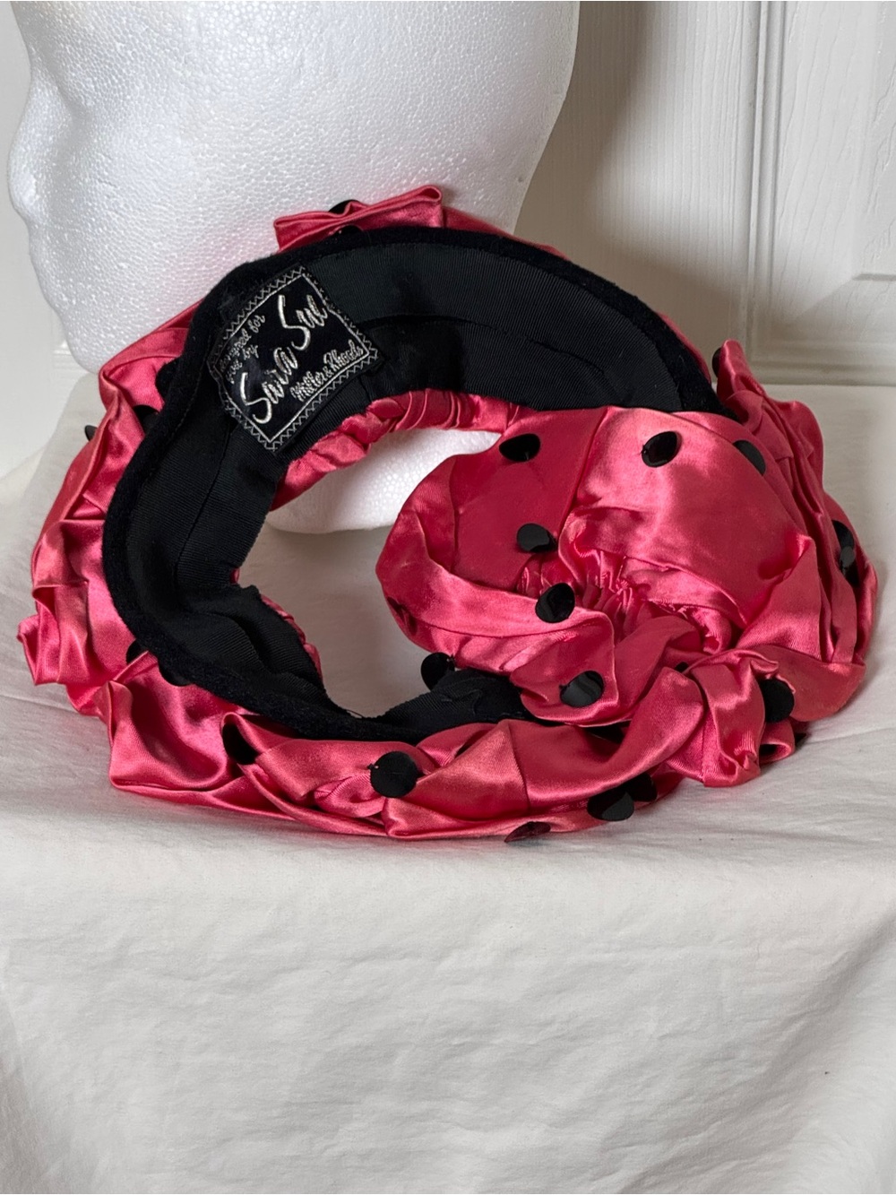Vintage 1950s Sara Sue Miller & Rhoads Satin Velvet Half Hat Fascinator Mid Cent